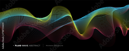 Vector wavy lines flowing dynamic colorful gradient light isolated on black background for the concept of technology, digital, communication, science, music, artificial intelligent