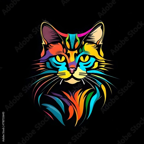 vector logo of cat colorfull isolated on black background © Ali