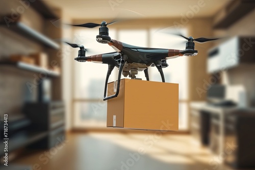 Cardboard boxes, fabrication, unit employing smart UAV parcel delivery drone helicopter technology emerges. Unsupervised service revolutionizes industry, efficient packaging and delivery solutions.