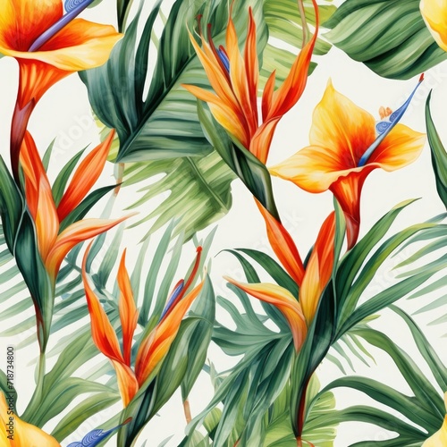 Watercolor Painting of Tropical Flowers and Leaves © Piotr