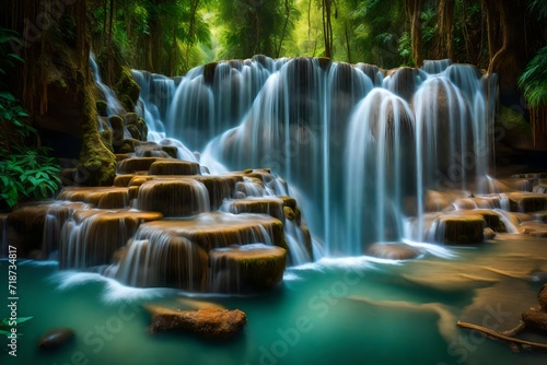Huay Mae Kamin waterfall in Thailand waterfall is beautiful  do not lose any.