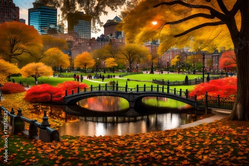 Boston Public Garden, is a large park in the heart of Boston, Massachusetts, adjacent to Boston Common. photo
