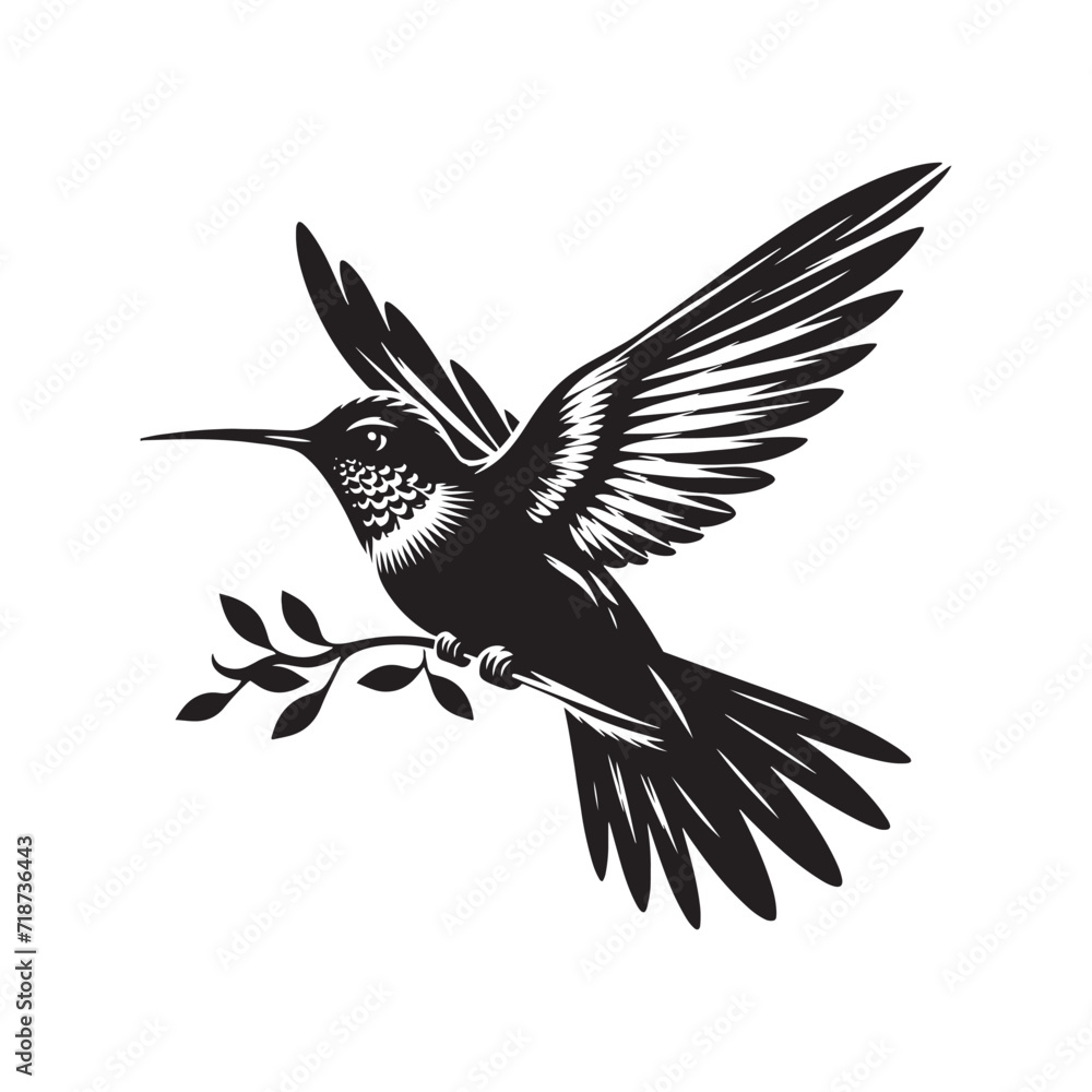 Fototapeta premium Luminous Lullaby: Humming Bird Silhouette Set, an Illuminated Lullaby of Delicate Wings in Nocturnal Skies - Humming Bird Illustration - Humming Bird Vector 