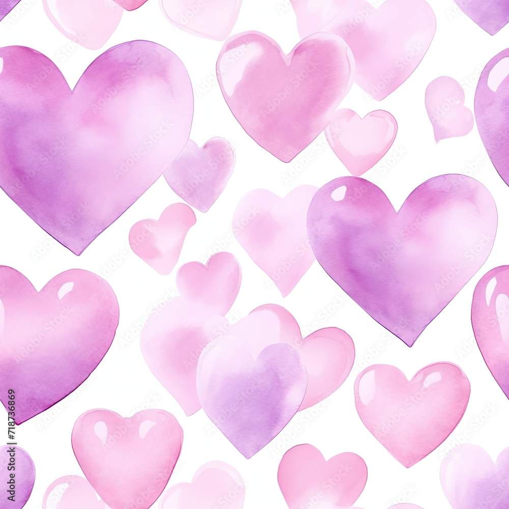 Multiple Pink Hearts on White Seamless Pattern Background