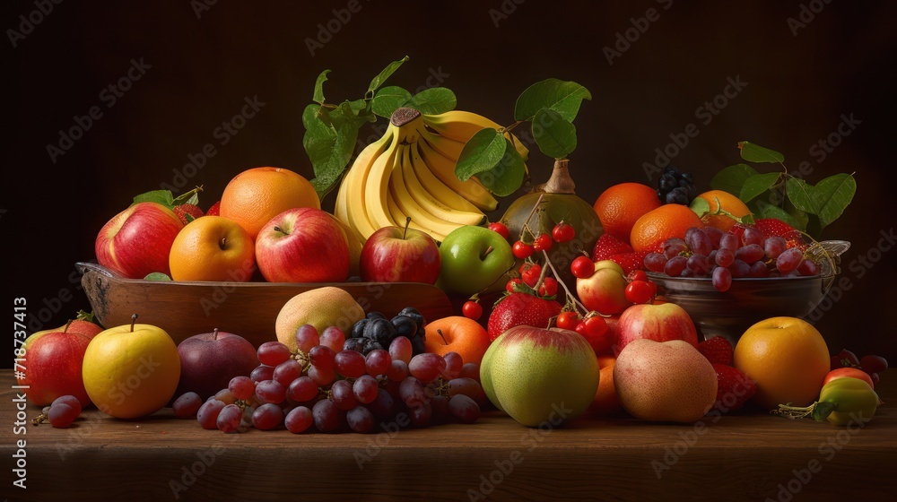 Variety of fresh fruits. Generative AI Variety of fresh fruits. Generative AI