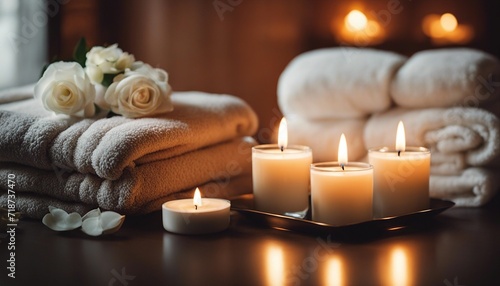 Tranquil Spa Setting with Candles and White Roses