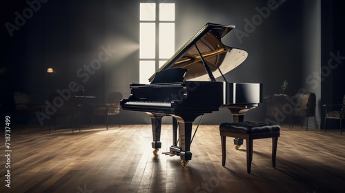 Piano in a empty room. Generative AI