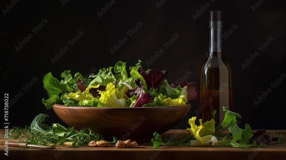 Bowl of green salad. Generative AI