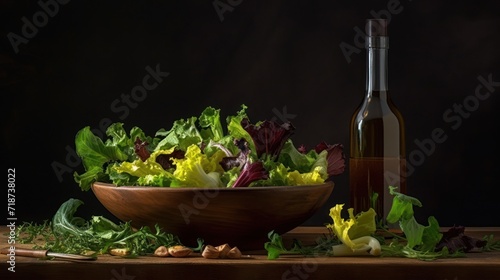 Bowl of green salad. Generative AI