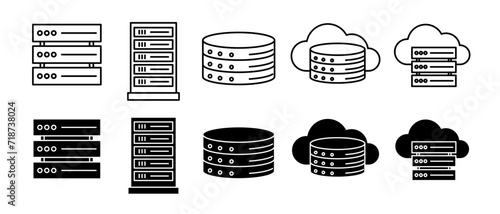 Computer server storage vector icon set. backup cloud hosting datacenter sign. photo