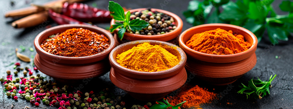 Various Indian spices on the table. Selective focus. Various Indian spices on the table. Selective focus.