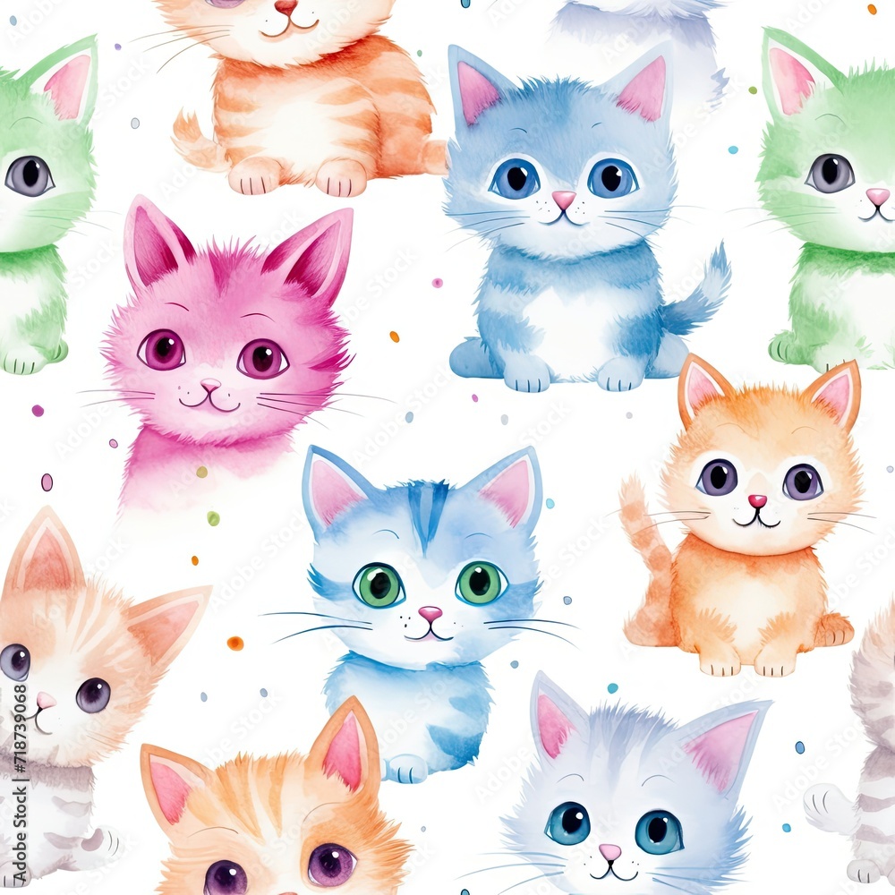 Group of Cats on White Background - Seamless Pattern for Print and Fabric Design