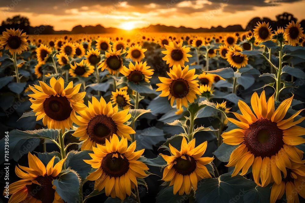 Sun-drenched sunflowers at dusk