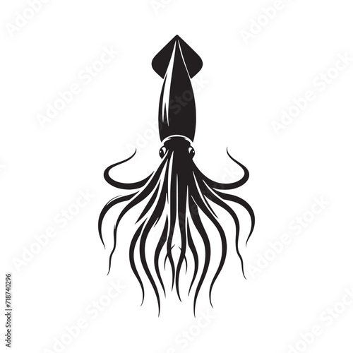 Oceanic Enigma: Giant Squid Silhouette Commands the Abyss with Mysterious Elegance - Giant Squid Illustration - Sea Monster Vector - Giant Squid Vector
