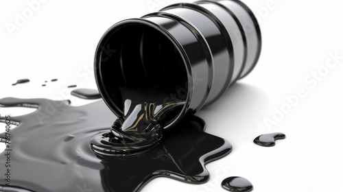 Black barrel spilling oil isolated on white background , oil slick concept image photo