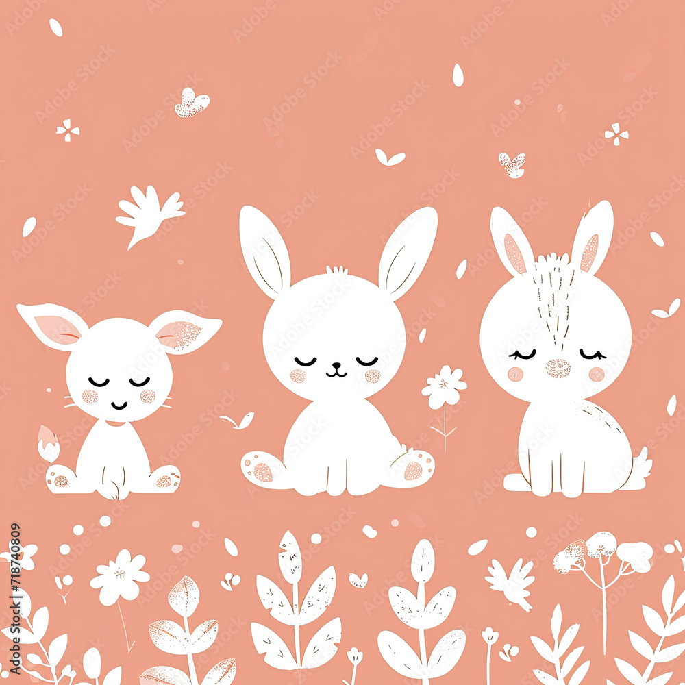 cute baby animal set for nursery room decor and kids learning on peach background cute baby animal set for nursery room decor and kids learning on peach background