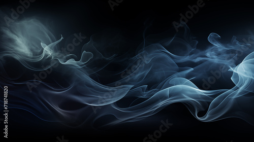 .Ethereal blue smoke swirling gracefully on a pitch-black background, creating a tranquil and mysterious atmosphere.