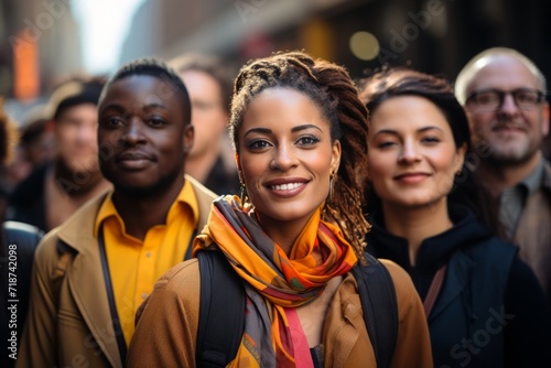 Diverse Group of People Smiling in Urban Setting