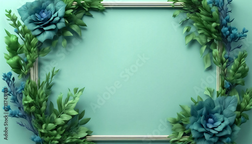 Cornice di Vegetazione- Modello con Bouquet di Rametti e Foglie Verdi e fiori Blu II