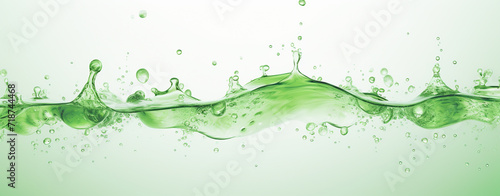 Green water splash with bubbles on white background. Liquid of splash green color, set of splash Aloe Vera 3d illustration, abstract swirl background, isolated 3d rendering photo