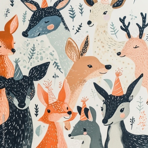 A forest-themed birthday card comes to life with cute animals wearing celebratory hats.