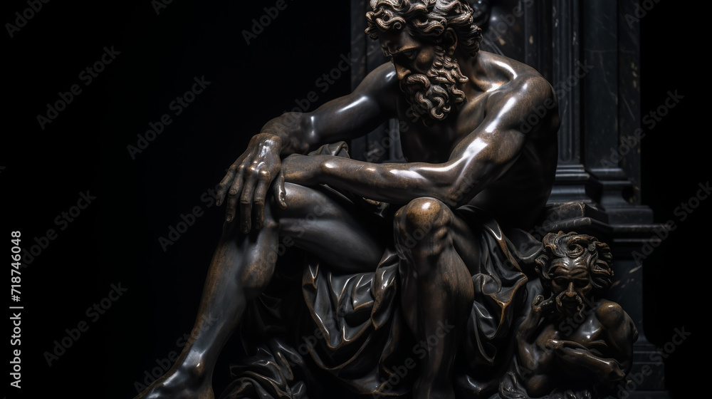 Antique sculpture of man with beard. Statue of a man and on a black background. Statue of David in the Vatican Museum, Rome, Italy. Antique sculpture of man with beard. Statue of a man and on a black background. Statue of David in the Vatican Museum, Rome, Italy.
