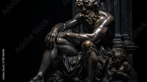 Antique sculpture of man with beard. Statue of a man and on a black background. Statue of David in the Vatican Museum, Rome, Italy.  photo