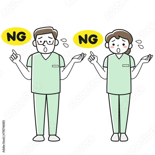 制止する医療従事者の男女