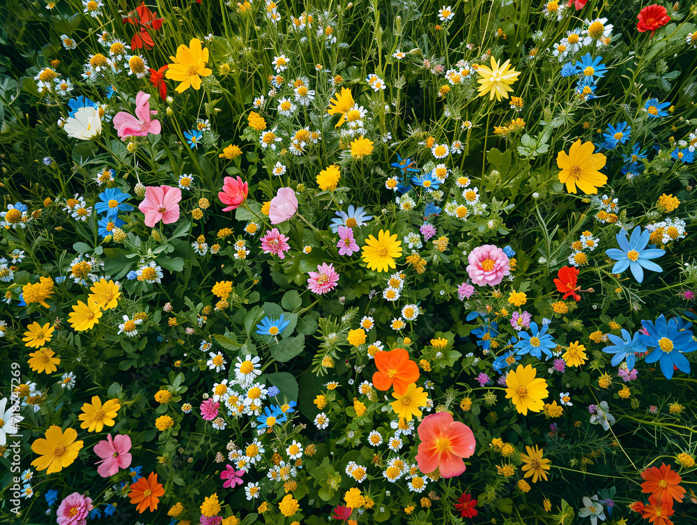 © Alexey - Assorted wildflowers from a top-down perspective. Vibrant nature background for design and print with copy space