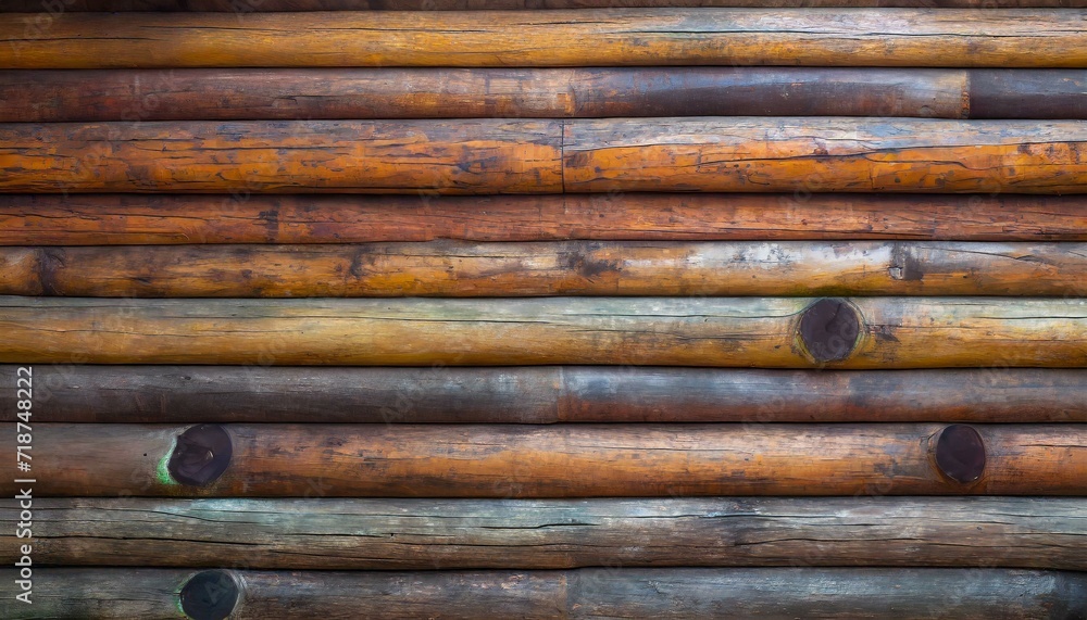 a wooden wall made from logs, emphasizing the richness of the wood colors and the unique patterns created by the arrangement of the logs, resulting in a high-resolution and visually striking artwork. a wooden wall made from logs, emphasizing the richness of the wood colors and the unique patterns created by the arrangement of the logs, resulting in a high-resolution and visually striking artwork.
