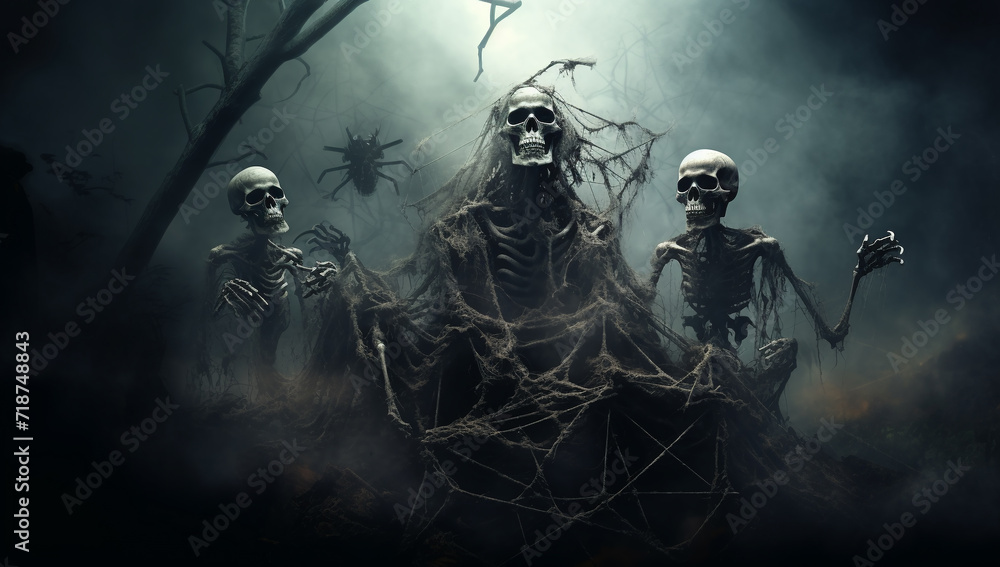 Creepy spooky halloween background with scary zombies. Halloween concept. Scary ghost in the dark forest. 3d rendering. scary monster in fog night forest. Fear and horror. Mistic and ufo concept. Creepy spooky halloween background with scary zombies. Halloween concept. Scary ghost in the dark forest. 3d rendering. scary monster in fog night forest. Fear and horror. Mistic and ufo concept.