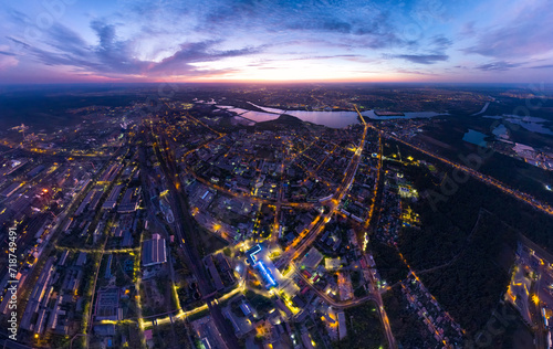 Lipetsk, Russia. Metallurgical plant. Left Bank District. Glow after sunset. Summer. Aerial view