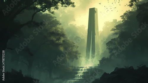 ancient and magical monolithic obelisk in the forest (ID: 718751238)