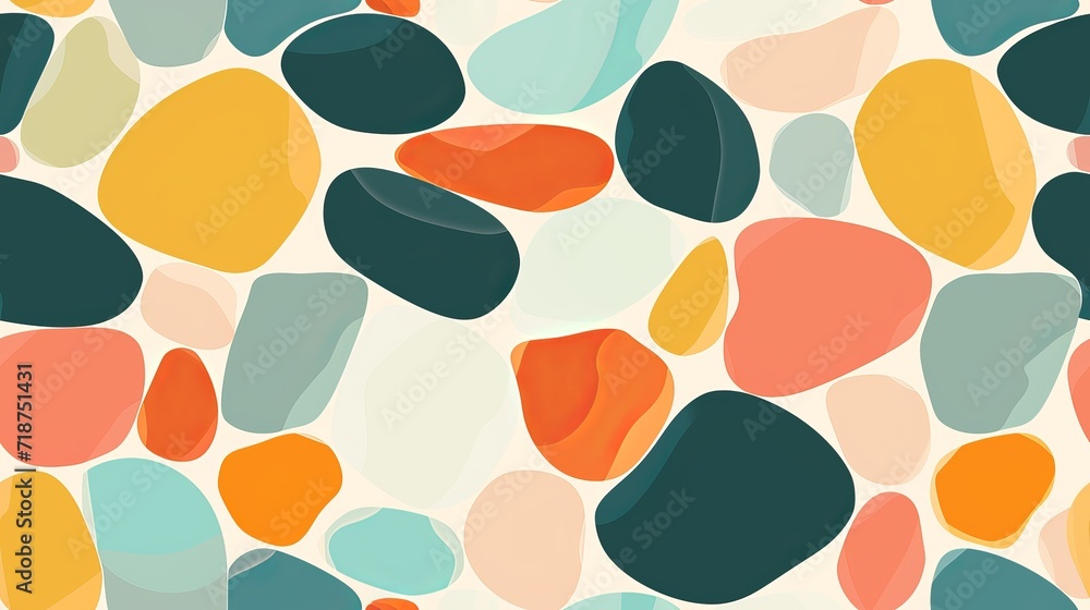 Seamless pattern with colorful pebble shapes