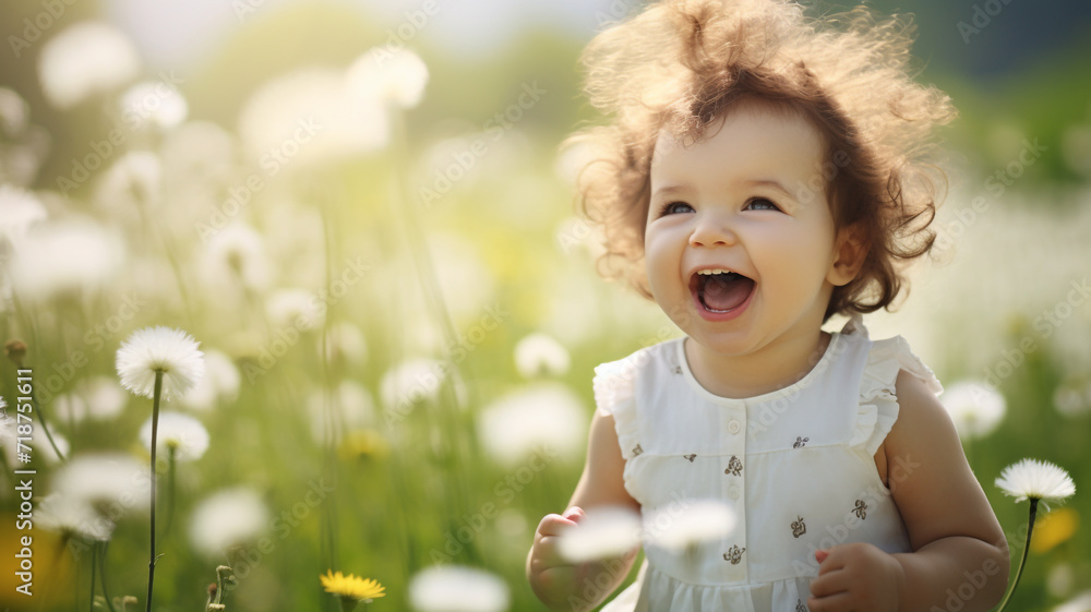 Little child laughing and playing at the park in spring Little child laughing and playing at the park in spring