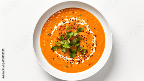 Red lentil soup on white top view