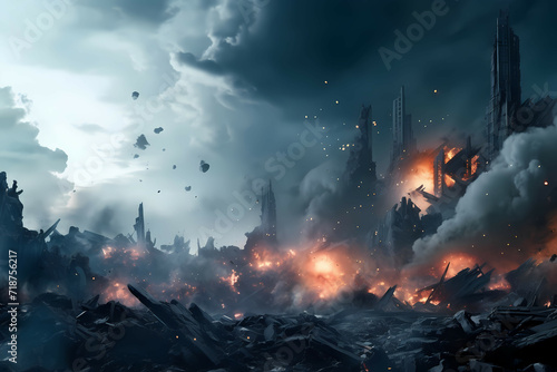 Space Scenes Wallpapers Wallpaper Backgrounds  A Destroyed City With Flames And Smoke