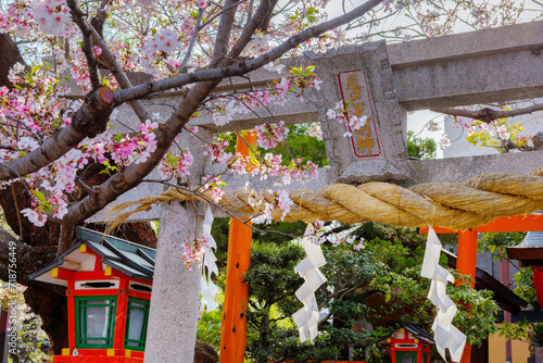 Tatsumi Daimyojin Shrine situated nearby Tatsumu bashi bridge in Gion district, Kyoto, Japan photo