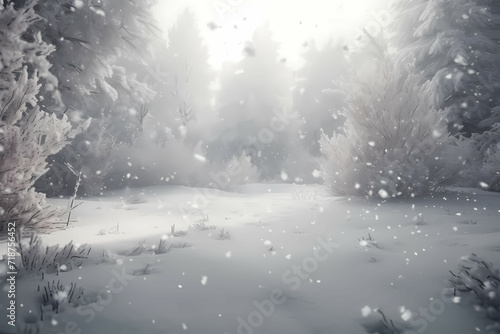 Background Pale White, Snow Covered Ground With Trees And Snow