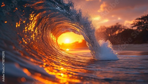 Sunset Surfing: Riding the Waves in the Golden Hour Generative AI