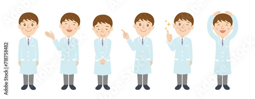 医者、研究者、男性、表情、セット、ベクター