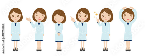 医者、研究者、女性、表情、セット、ベクター
