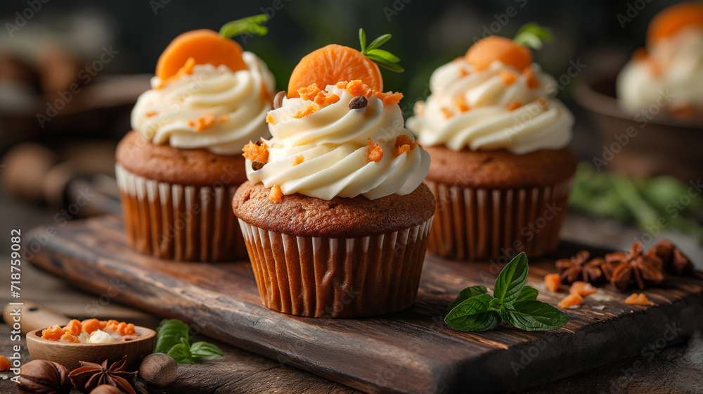 Carrot cupcakes easter recipe professional food photo warm light colors Carrot cupcakes easter recipe professional food photo warm light colors
