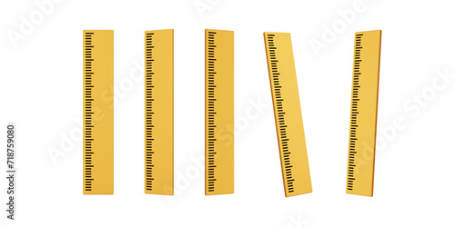3D illustration of a set of yellow rulers in different position isolated on transparent background