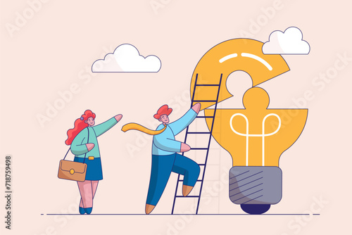Companion concept, partnership help team to get solution and win together, success teamwork or support to develop new idea, cooperate or collaborate, helpful businessman support coworker for success.