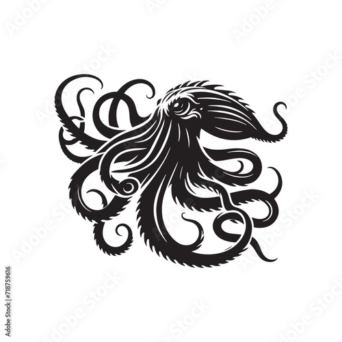 Inky Shadows Below: Kraken Silhouettes Descending into the Deep, a Spectacle of Aquatic Enigma - Kraken Illustration - Sea Monster Vector Illustration - Kraken Vector
