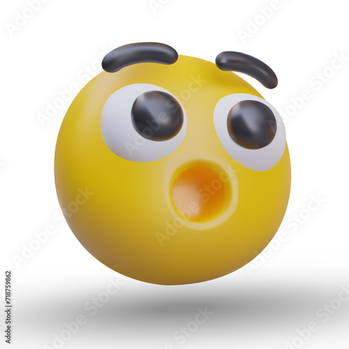 Shocked, astonished 3D emoticon with staring eyes and wide open mouth. Symbol of deep surprise in plasticine style. OMG. Amazing surprise. Funny icon for explaining feelings