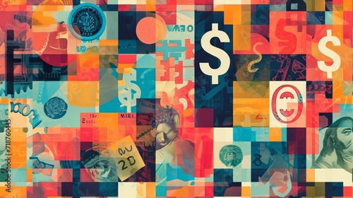 colorful seamless pattern with currencies photo