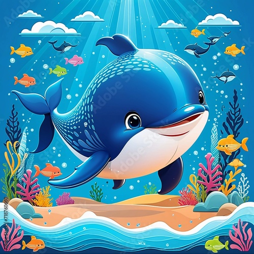 cute whale cartoon vector illustration, Generated AI photo