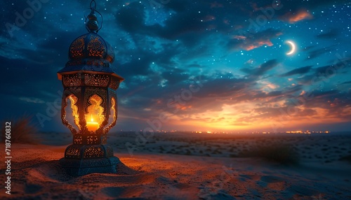Glowing Lamp on the Beach: A Perfect Nighttime Scene for a Romantic Getaway Generative AI
